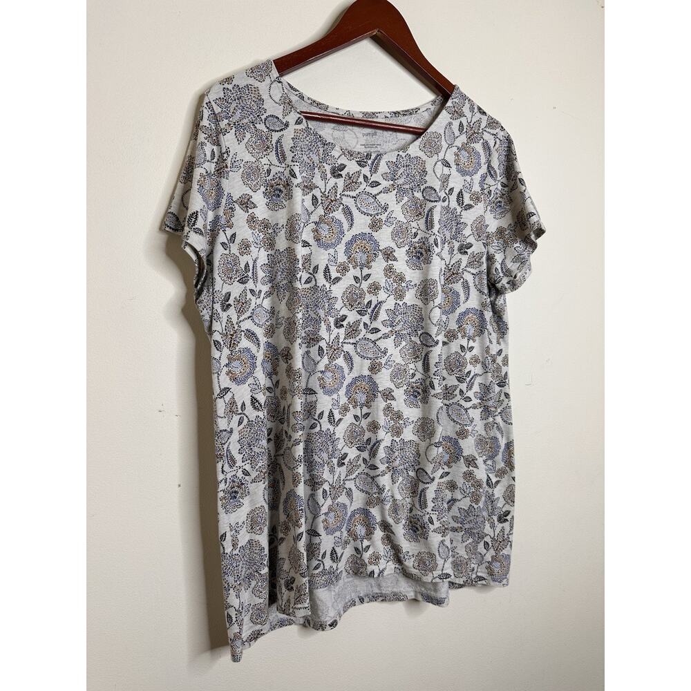 J. Jill Pure Jill Size Large Scoop Neck Eliptical Tee Pima Cotton Floral Paisley - Picture 2 of 7